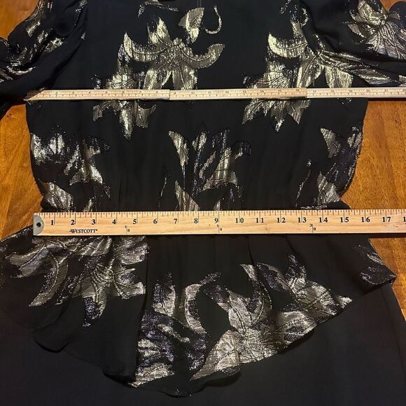 Vintage Patra Black and Gold Blouson Style Midi Cocktail Dress USA Made Size 12 - Picture 9 of 11